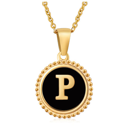 Wholesale Jewelry Fashion Round Letter 304 Stainless Steel 18K Gold Plated Enamel Gold Plated Pendant Necklace