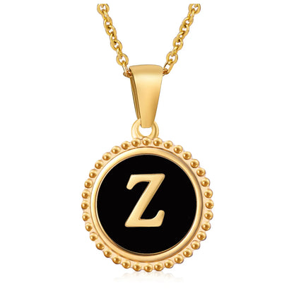 Wholesale Jewelry Fashion Round Letter 304 Stainless Steel 18K Gold Plated Enamel Gold Plated Pendant Necklace