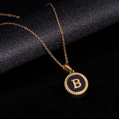 Wholesale Jewelry Fashion Round Letter 304 Stainless Steel 18K Gold Plated Enamel Gold Plated Pendant Necklace