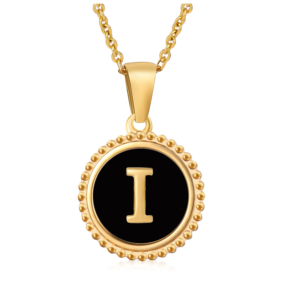 Wholesale Jewelry Fashion Round Letter 304 Stainless Steel 18K Gold Plated Enamel Gold Plated Pendant Necklace