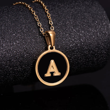 Fashion Round Letter Stainless Steel Gold Plated Shell Pendant Necklace