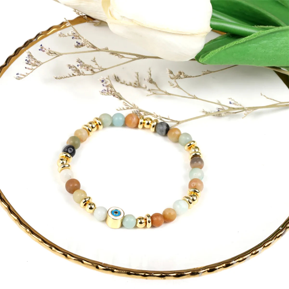 Fashion Round Mixed Materials Handmade Inlay Natural Stone Bracelets Necklace