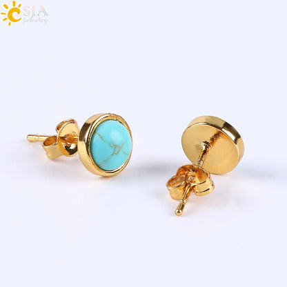 Fashion Round Natural Stone Rhinestones Ear Studs 1 Pair