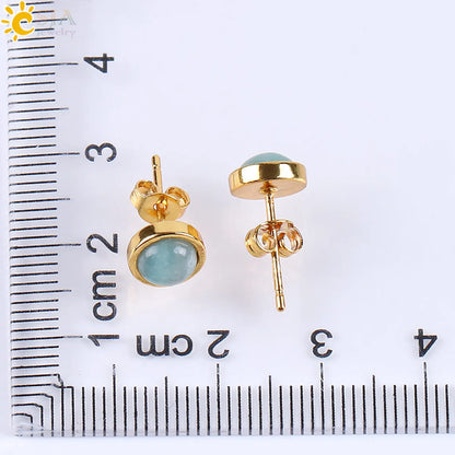 Fashion Round Natural Stone Rhinestones Ear Studs 1 Pair