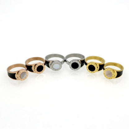 Fashion Round Number Titanium Steel Inlay Shell Rings