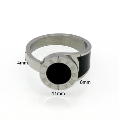 Fashion Round Number Titanium Steel Inlay Shell Rings