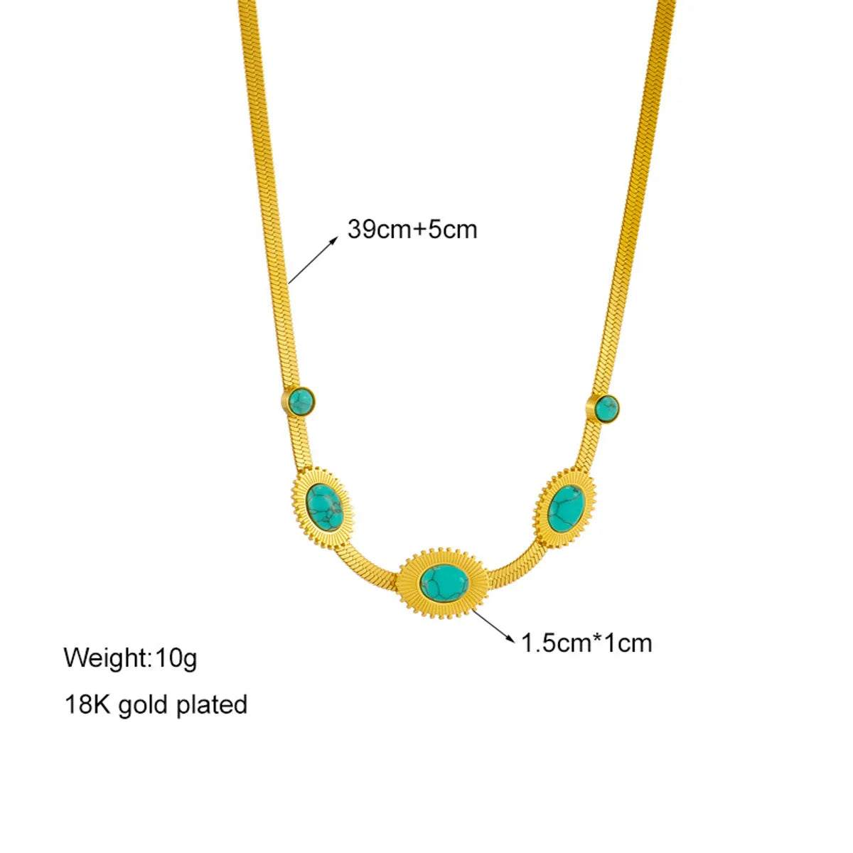 Fashion Round Oval Titanium Steel Inlay Turquoise Necklace 1 Piece