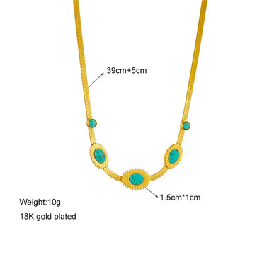 Fashion Round Oval Titanium Steel Inlay Turquoise Necklace 1 Piece