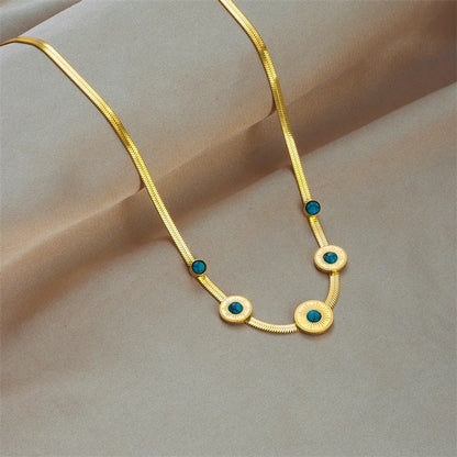 Fashion Round Oval Titanium Steel Inlay Turquoise Necklace 1 Piece