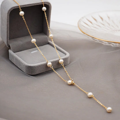 Fashion Round Pearl Titanium Steel Chain Necklace 1 Piece