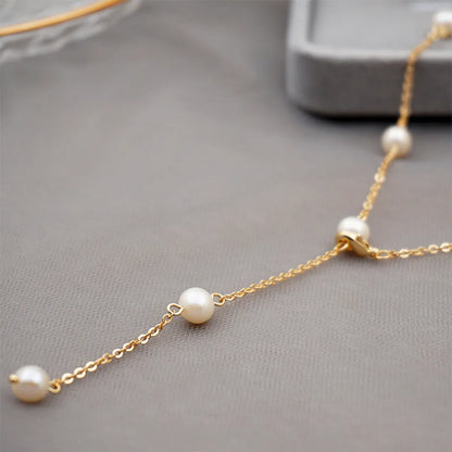 Fashion Round Pearl Titanium Steel Chain Necklace 1 Piece