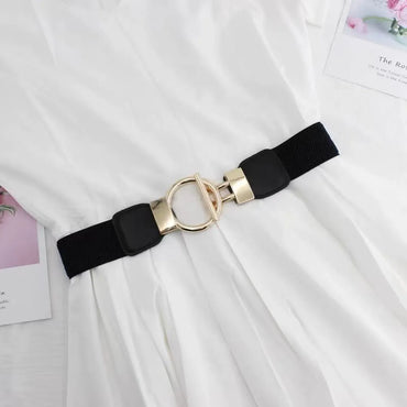 Fashion Round Pu Leather Fabric Metal Button Belt