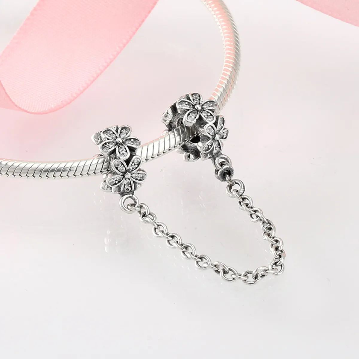 1 Piece Sterling Silver Zircon Heart Shape Flower Snowflake Polished Safety Chain