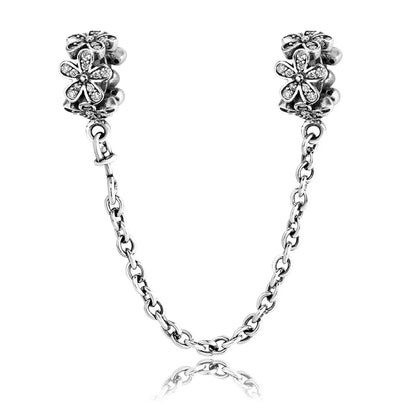 1 Piece Sterling Silver Zircon Heart Shape Flower Snowflake Polished Safety Chain