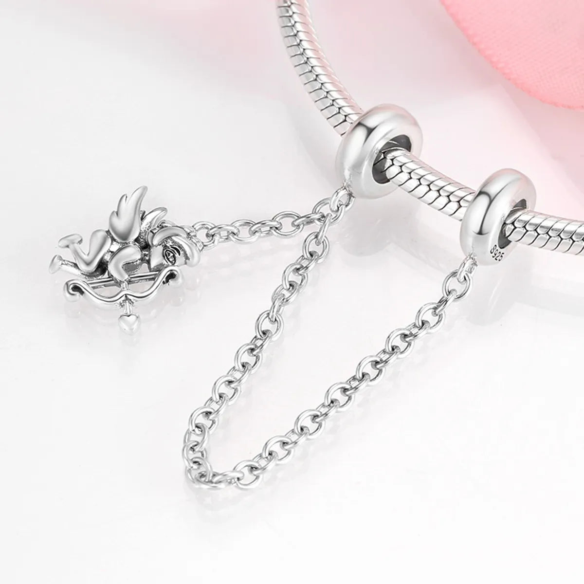 1 Piece Sterling Silver Zircon Heart Shape Flower Snowflake Polished Safety Chain