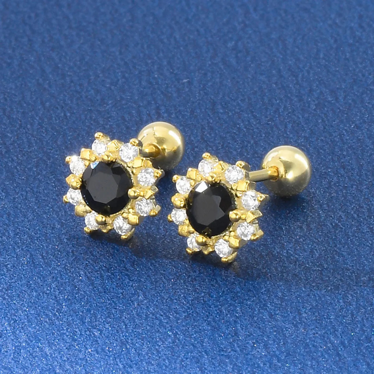 Fashion Round Silver Plating Inlay Zircon Ear Studs 1 Pair