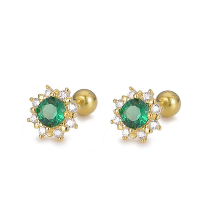 Fashion Round Silver Plating Inlay Zircon Ear Studs 1 Pair