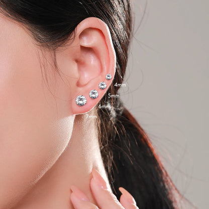 Fashion Round Silver Plating Inlay Zircon Ear Studs 1 Pair