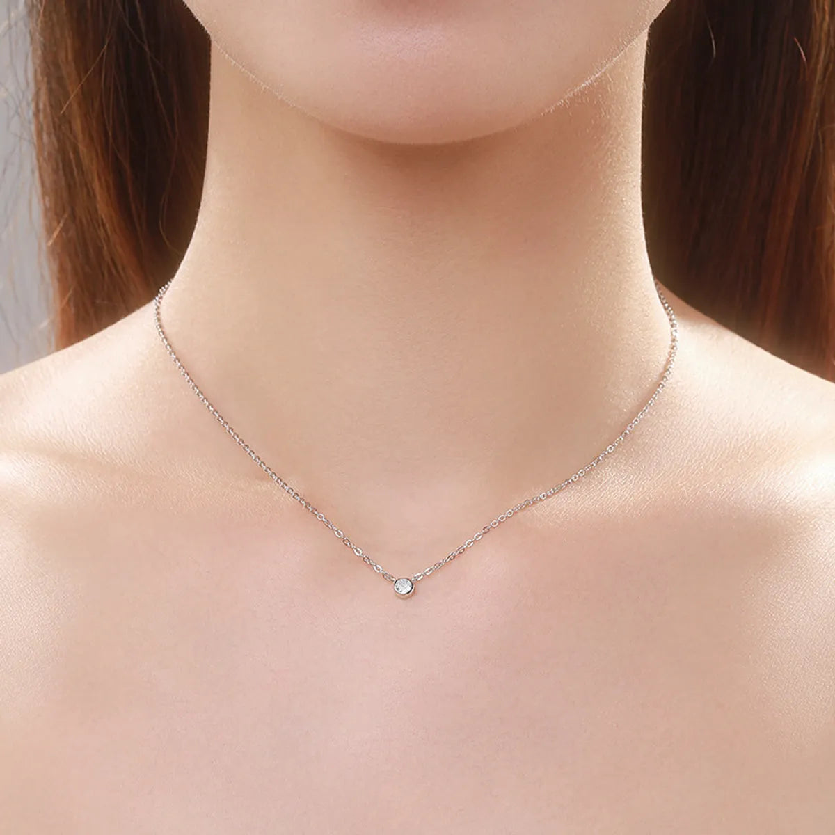 Fashion Round Silver Plating Inlay Zircon Necklace