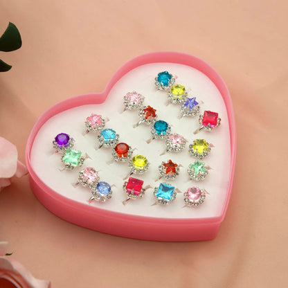 Fashion Round Square Alloy Plating Inlay Rhinestones Girl's Rings 1 Set