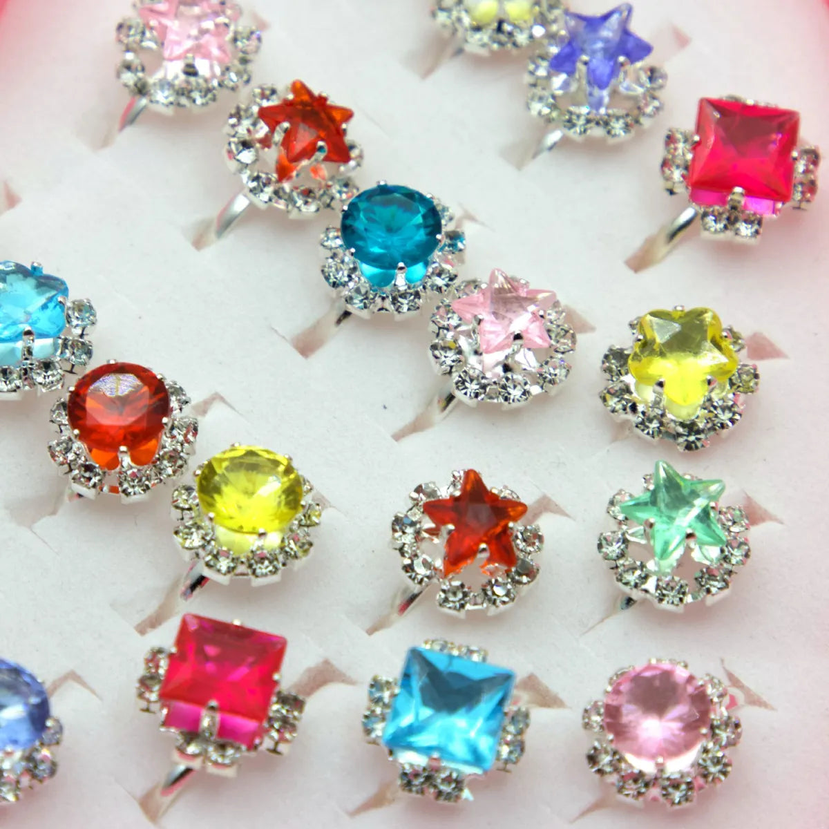 Fashion Round Square Alloy Plating Inlay Rhinestones Girl's Rings 1 Set