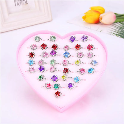 Fashion Round Square Alloy Plating Inlay Rhinestones Girl's Rings 1 Set