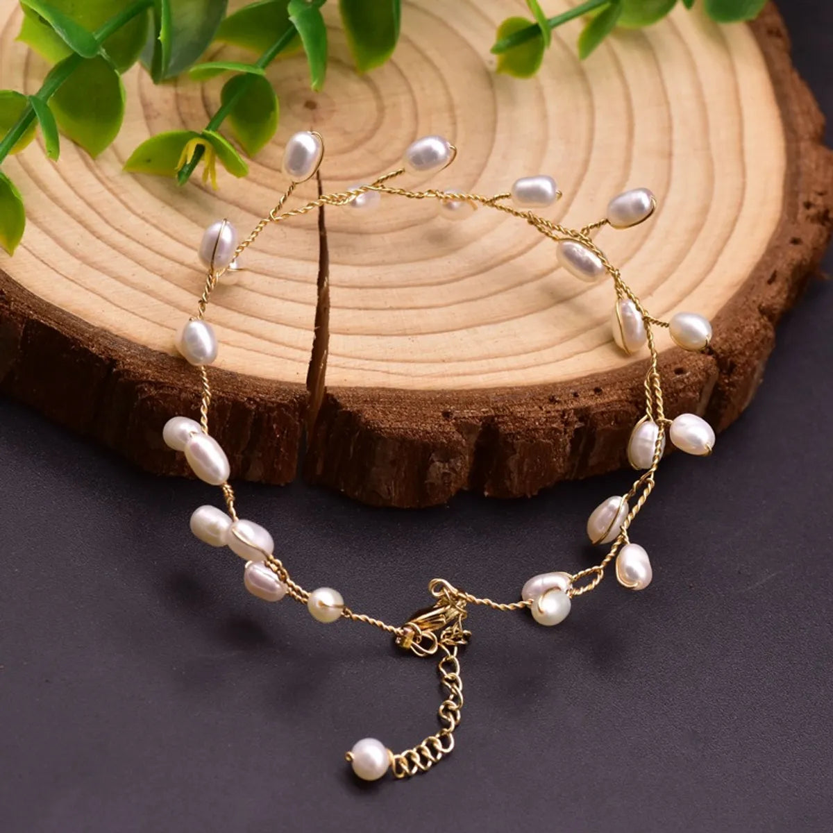 Fashion Round Square Copper Plating Inlay Pearl Bracelets 1 Piece