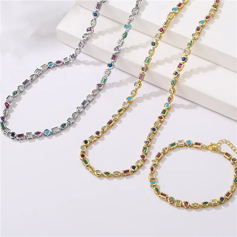 Fashion Round Square Copper Plating Inlay Zircon Women'S Bracelets Necklace 1 Piece