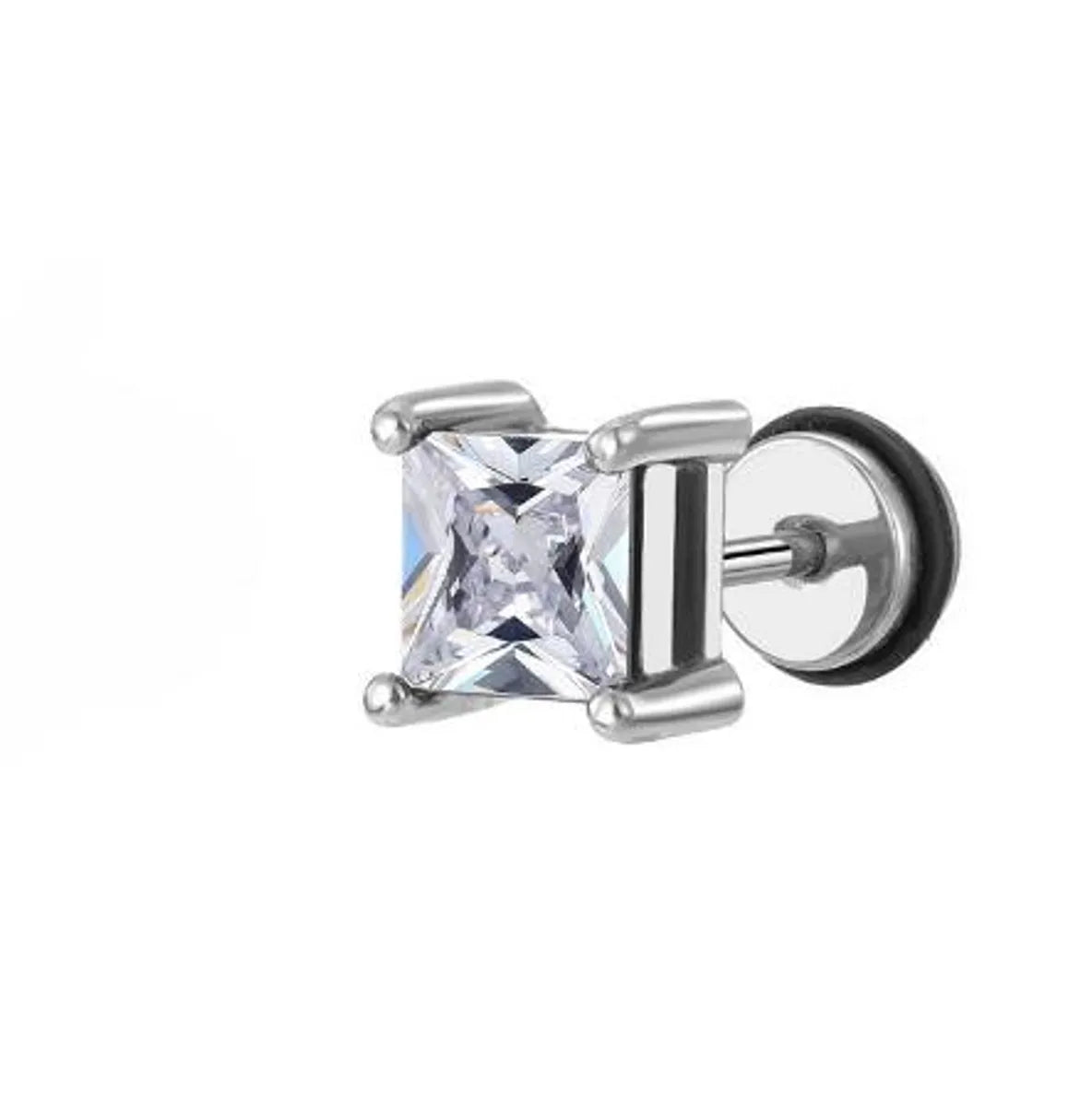 Fashion Round Square Stainless Steel Plating Inlay Zircon Ear Studs 1 Piece