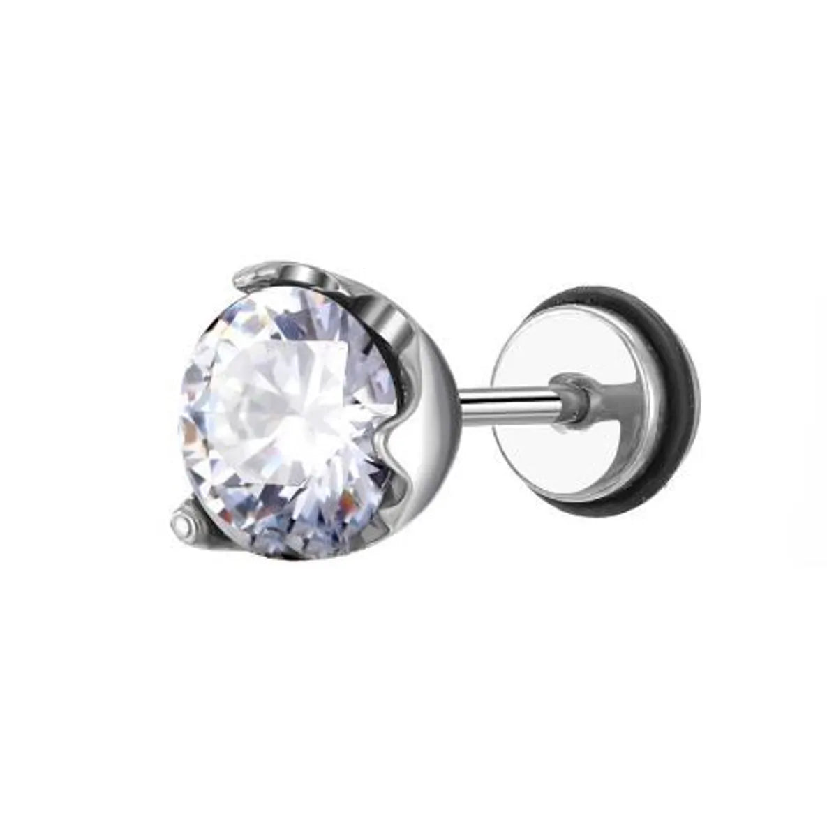 Fashion Round Square Stainless Steel Plating Inlay Zircon Ear Studs 1 Piece