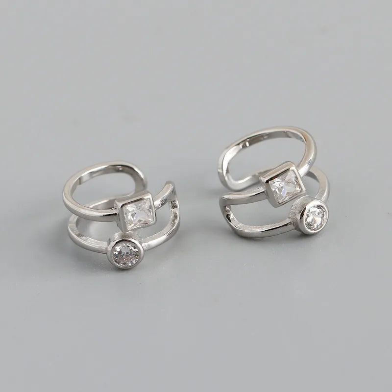 Fashion Round Square Sterling Silver Inlay Artificial Diamond Ear Clips 1 Pair