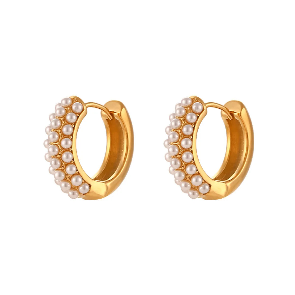 Fashion Round Stainless Steel Earrings Plating Inlay Pearl Stainless Steel Earrings