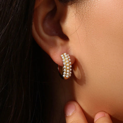 Fashion Round Stainless Steel Earrings Plating Inlay Pearl Stainless Steel Earrings