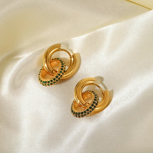 Fashion Round Plating 316 Stainless Steel  Zircon Earrings