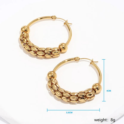 1 Pair Fashion Round Gold Plated Stainless Steel Gold Plated Hoop Earrings