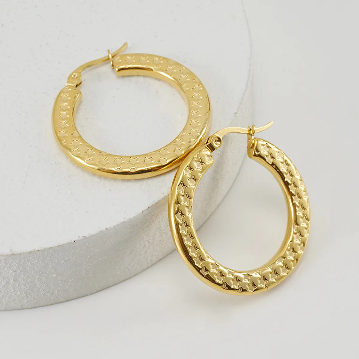 Fashion Round Gold Plated Stainless Steel Hoop Earrings