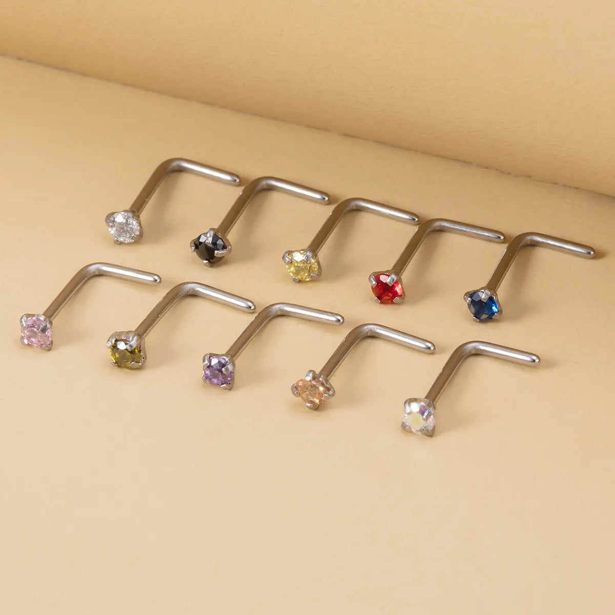 Fashion Round Stainless Steel Inlay Rhinestones Nose Studs 1 Set