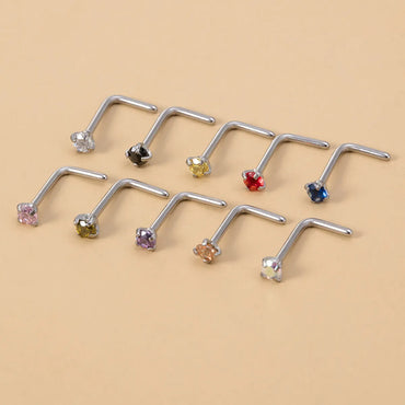 Fashion Round Stainless Steel Inlay Rhinestones Nose Studs 1 Set