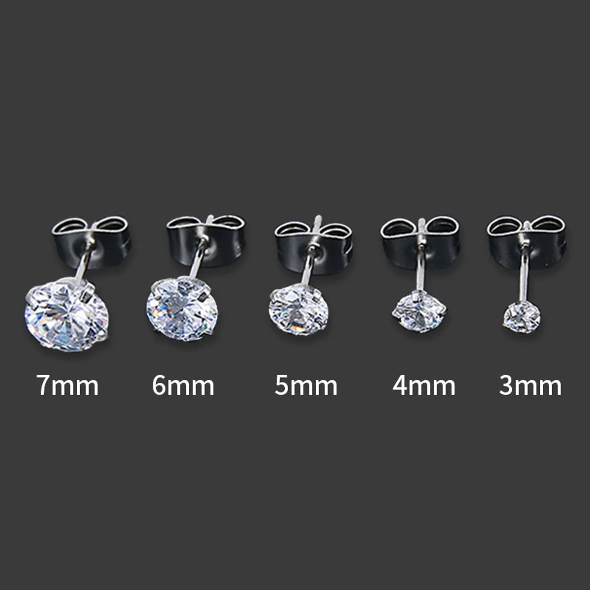 Fashion Round Stainless Steel Inlay Zircon Earrings 1 Pair