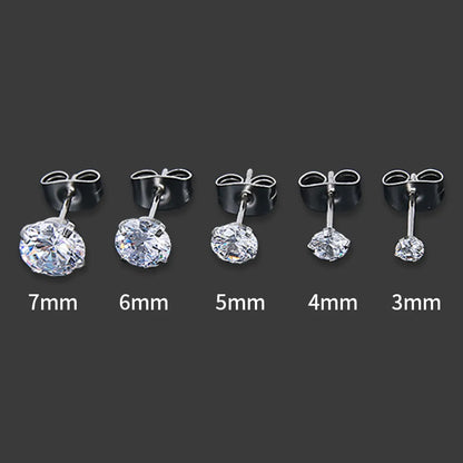 Fashion Round Stainless Steel Inlay Zircon Earrings 1 Pair