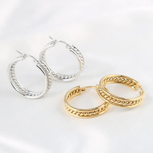 1 Pair Fashion Round Plating 201 Stainless Steel 18K Gold Plated Hoop Earrings