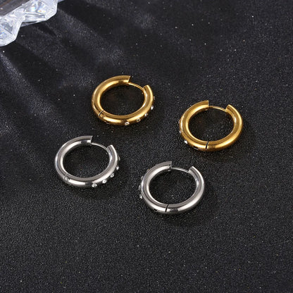 Fashion Round Stainless Steel Plating Inlay Rhinestones Earrings 1 Pair