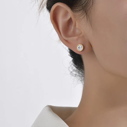 Fashion Round Stainless Steel Plating Inlay Zircon Ear Studs 1 Pair