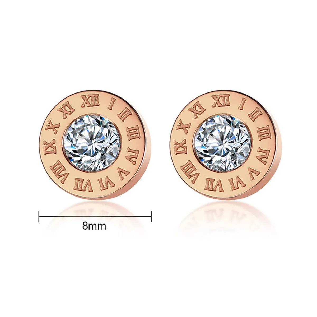 Fashion Round Stainless Steel Plating Inlay Zircon Ear Studs 1 Pair