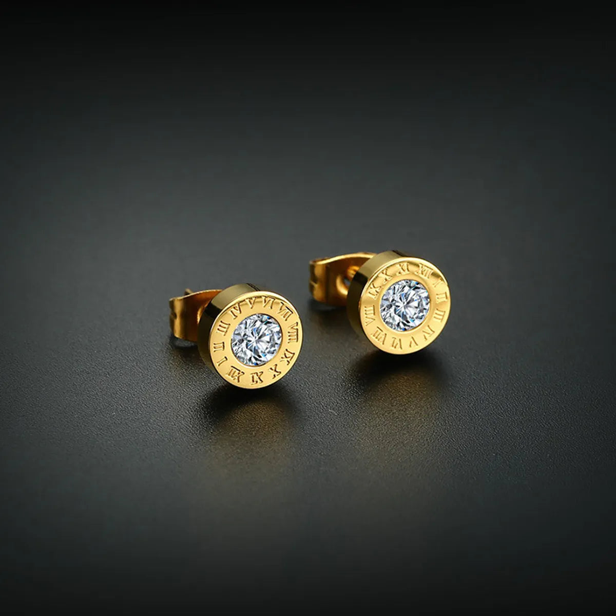 Fashion Round Stainless Steel Plating Inlay Zircon Ear Studs 1 Pair