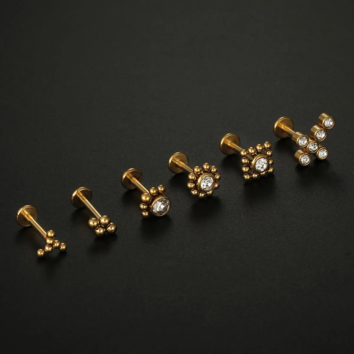 Fashion Round Stainless Steel Plating Inlay Zircon Lip Stud 1 Piece