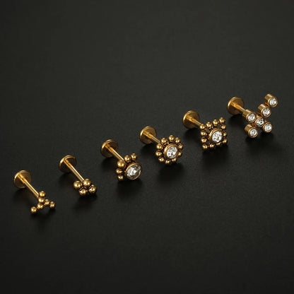 Fashion Round Stainless Steel Plating Inlay Zircon Lip Stud 1 Piece