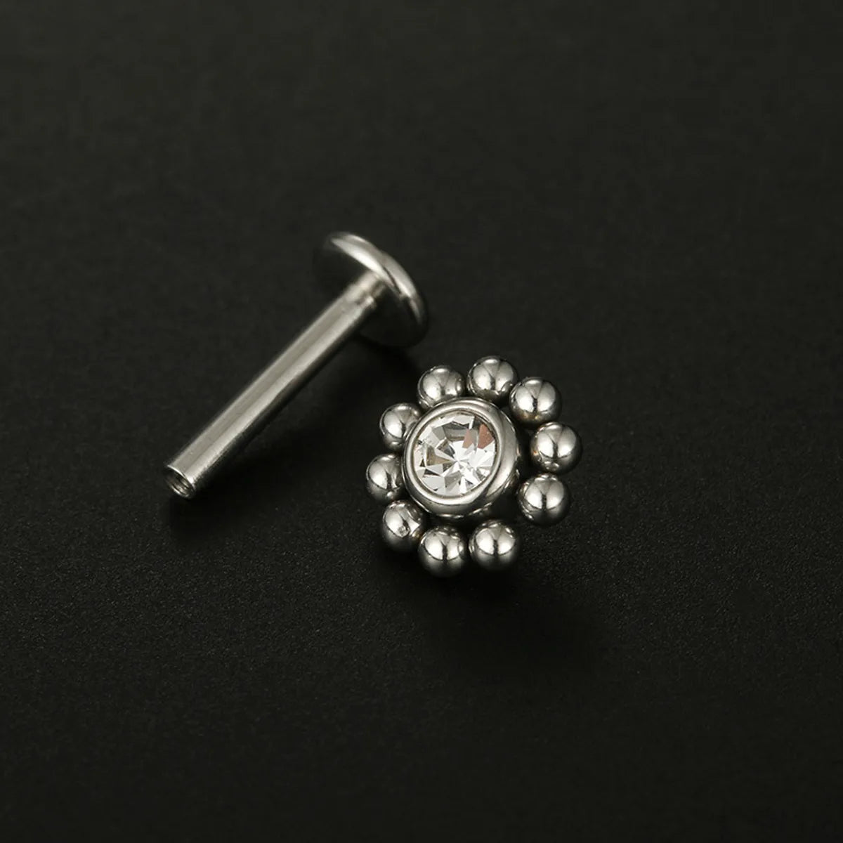 Fashion Round Stainless Steel Plating Inlay Zircon Lip Stud 1 Piece