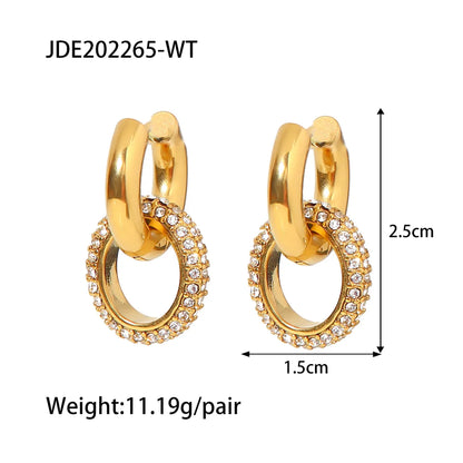 Fashion Round Stainless Steel Plating Rhinestones Earrings 1 Pair