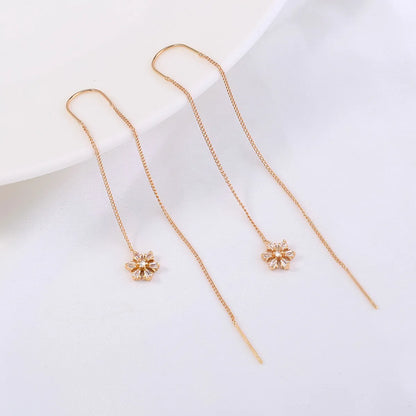 Fashion Round Star Moon Copper Earrings Tassel Zircon Copper Earrings 1 Pair